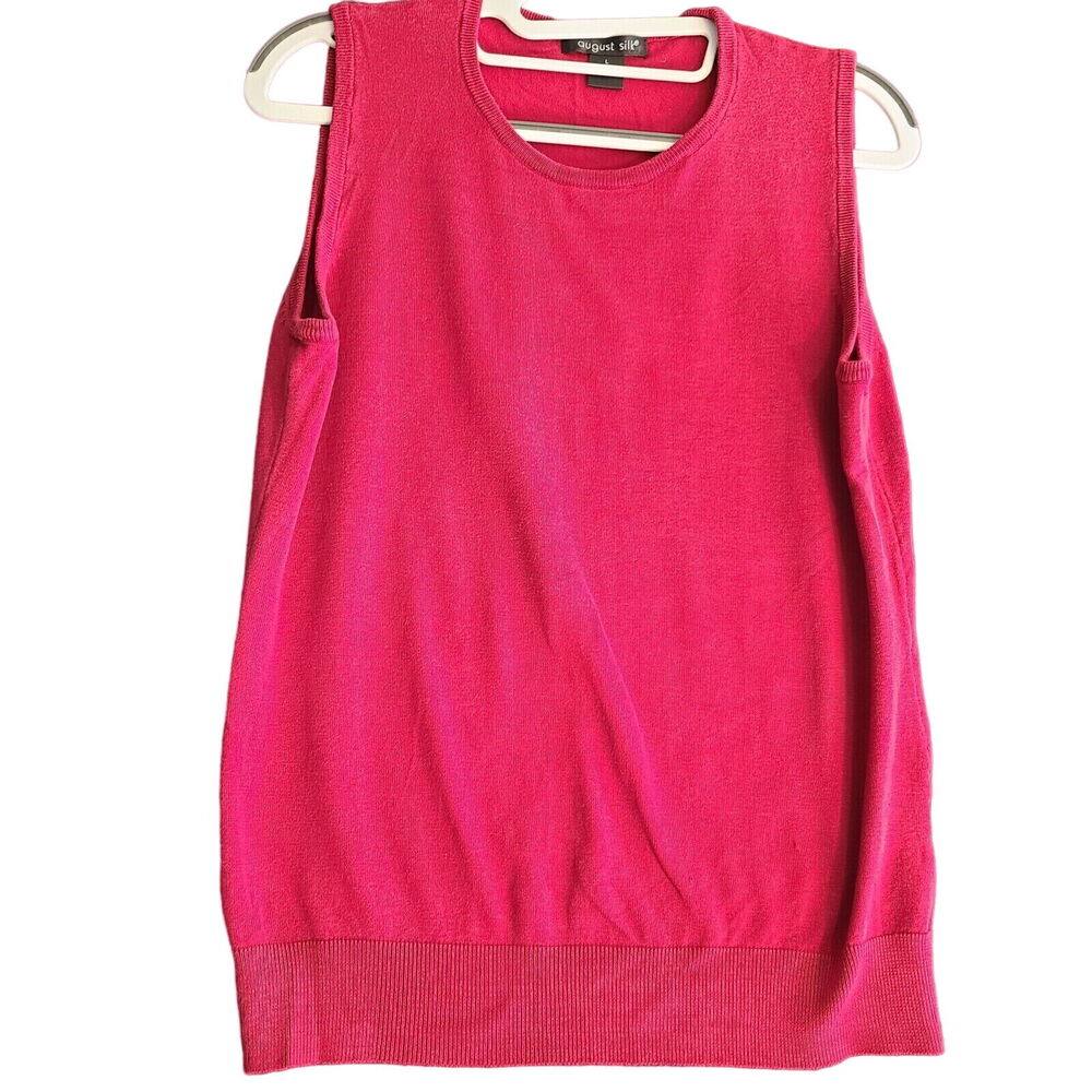 August Silk Womens Sweater Vest Red Size Large Viscose Blend Pullover Sleeveless